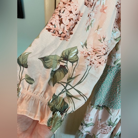 GiGiO Hydrangea Tiered Floral Cottagecore Patchwork Dress Sz Large - Picture 3 of 12